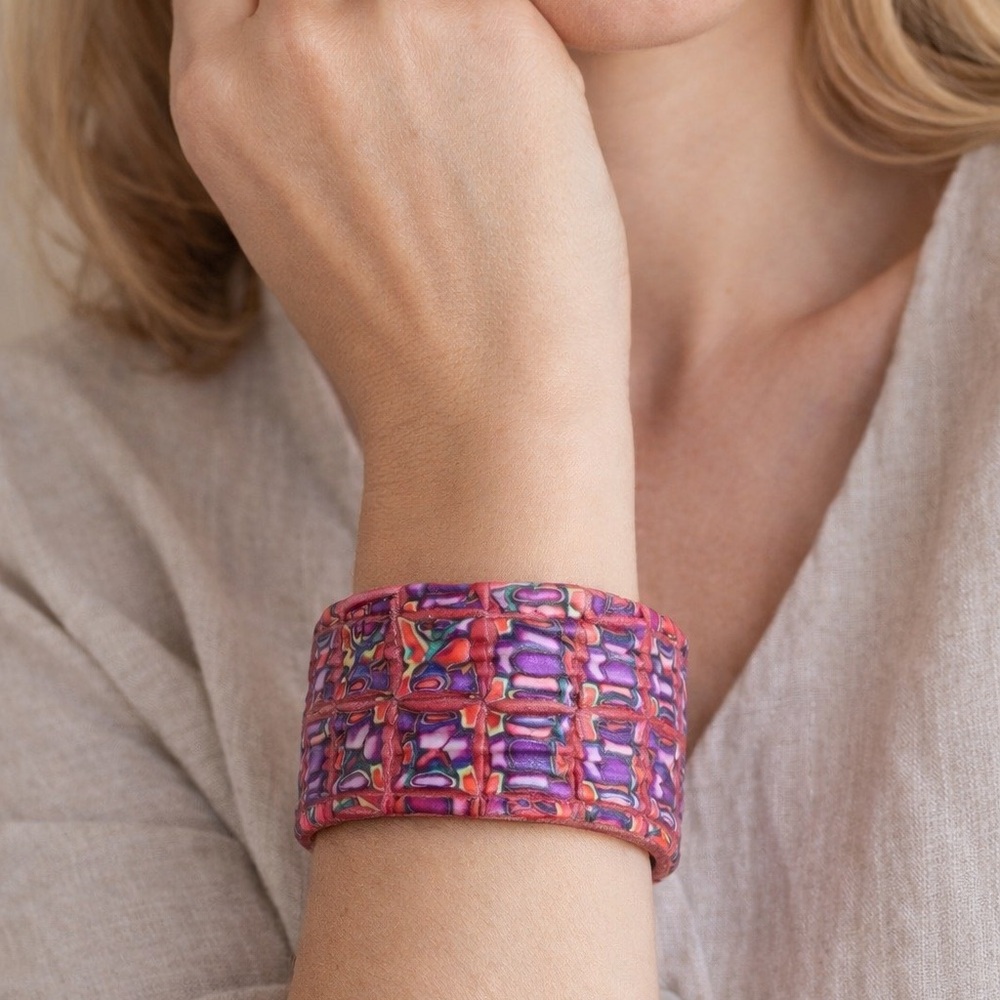 Artisan Handcrafted Millefiori Polymer Clay Cuff Bracelet - Picture 1 of 7